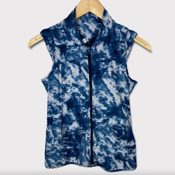 Lululemon Light Speed Running Vest Blue Tie Dye Size 2 Stretch Jacket Run Coat - Picture 2 of 11